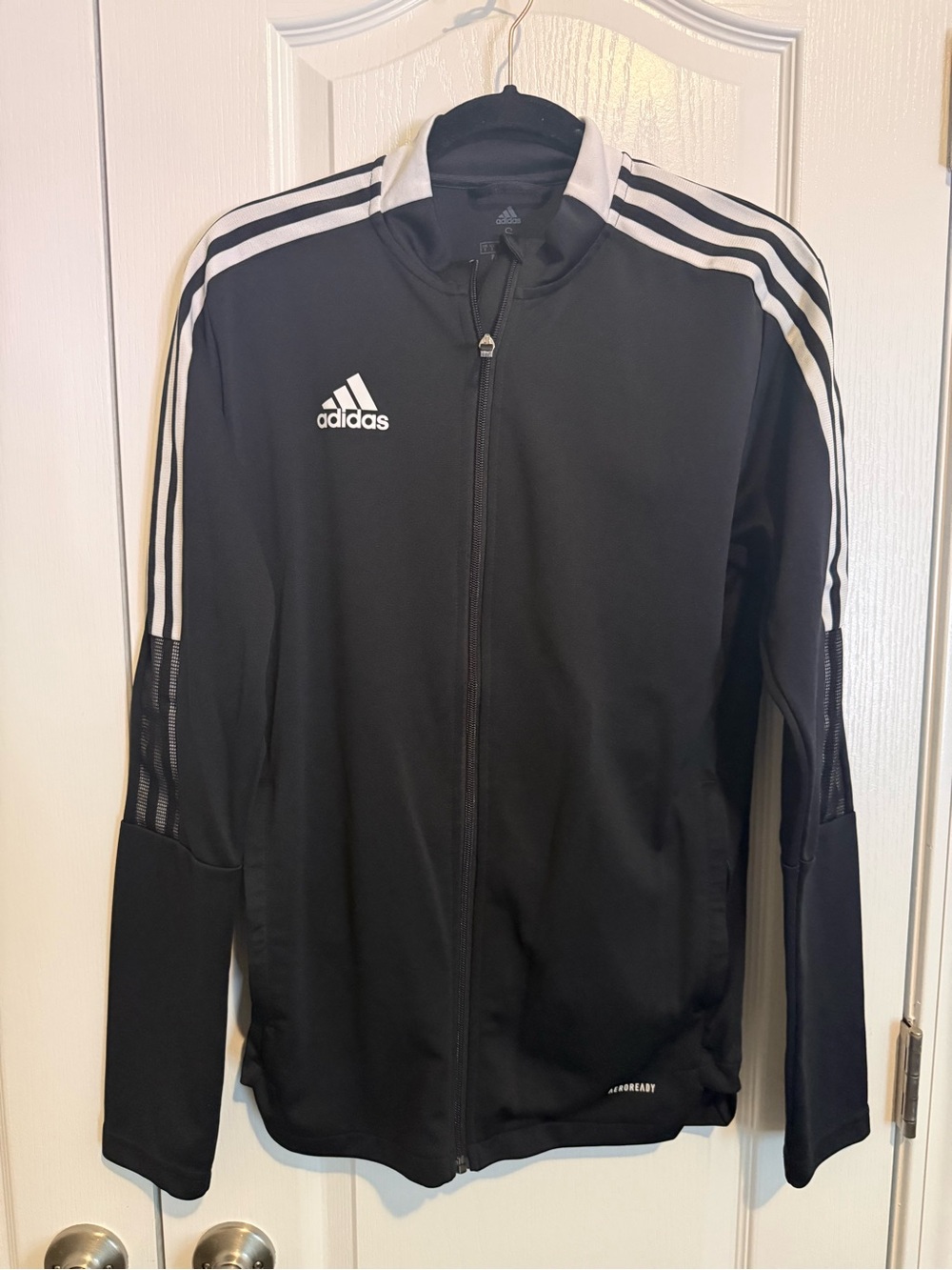 adidas Black Track Jacket with White Three-Stripe Detailing